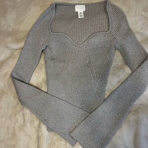 H&M Gray Sparkly Ribbed Knit Top